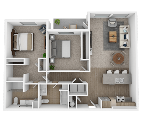 Floor plan for 2 beds, 2 baths, 1122 sqft